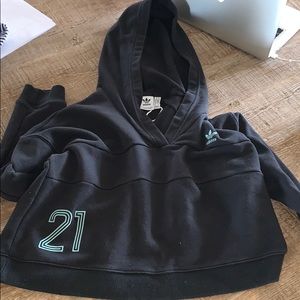 Adidas black crop sweater with blue writing